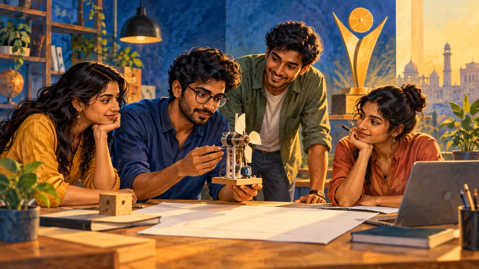 कार्यस्थल में प्रोटोटाइप और कागजों पर काम करते युवा उद्यमी, संपादकीय चित्र